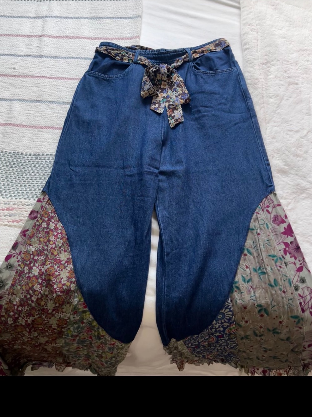 Young Thread Floral Patchwork Pants with Tie Belt